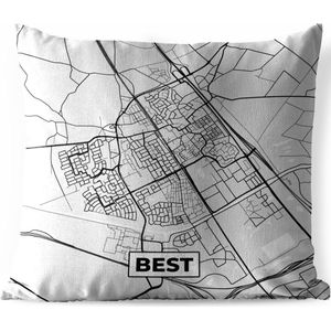 Tuinkussen - Stadskaart - Best - Grijs - Wit - 40x40 cm - Weerbestendig - Plattegrond