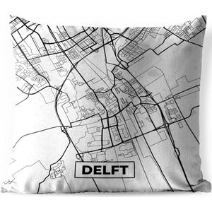 Tuinkussen - Kaart - Delft - Zwart - Wit - 40x40 cm - Weerbestendig