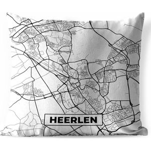 Sierkussen Buiten - Kaart - Heerlen - Zwart - Wit - 60x60 cm - Weerbestendig