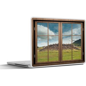 Laptop sticker - 14 inch - Doorkijk - Gras - Hout - 32x5x23x5cm - Laptopstickers - Laptop skin - Cover