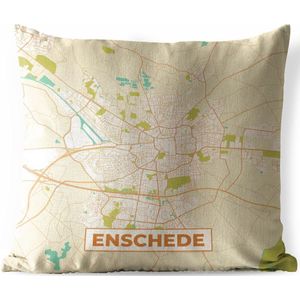 Buitenkussen Weerbestendig - Stadskaart - Enschede - Vintage - 50x50 cm - Plattegrond