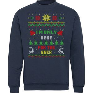 Kersttrui Only Here For Beer | Foute Kersttrui Dames Heren | Kerstcadeau volwassenen | Kerst | Navy | maat S