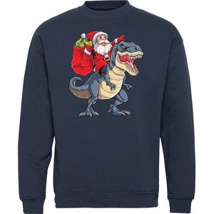 Kersttrui Kerstman met Dino | Foute Kersttrui Dames Heren | Kerstcadeau volwassenen | Kerst | Navy | maat 3XL