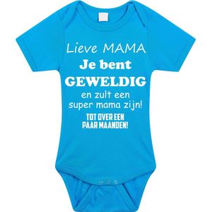 Baby rompertje met leuke tekst | Lieve mama je bent geweldig |zwangerschap aankondiging | cadeau papa mama opa oma oom tante | kraamcadeau | Maat 68 blauw