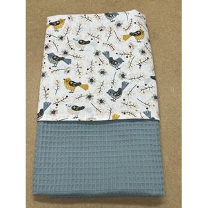 baby deken kinderwagen deken wieg deken vogeltjes blauw 60 x 90 cm