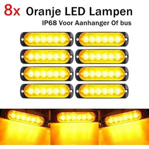 8 stuks Waarschuwingslamp (8-PACK) - 12V / LED - 18W - 2000K - 6 LED - AMBER - Oranje - Waarschuwingslampen - Aanhangerlamp - Aanhanger lamp - Gevaar