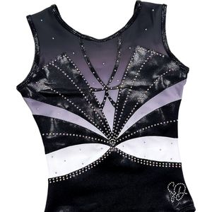 Sparkle&Dream Turnpakje Roos Zwart Wit - Maat CME 122/128 - Gympakje voor Turnen, Acro, Trampoline en Gymnastiek