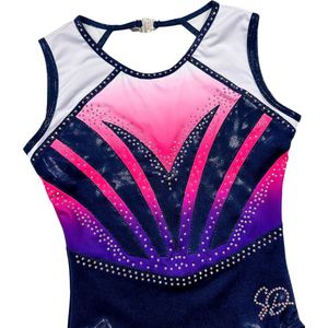 Sparkle&Dream Turnpakje Yuna Navy Roze Paars - Maat CSM 98/104 - Gympakje voor Turnen, Acro, Trampoline en Gymnastiek