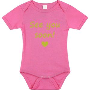 Baby rompertje met leuke tekst | See you soon! |zwangerschap aankondiging | cadeau papa mama opa oma oom tante | kraamcadeau | maat 68 roze goud