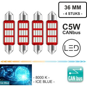 C5W 36mm ( Set 4 Stuks ) 8000k ICE BLUE - 12V 12 LED CANbus Geschikt ESP CHIP - foutloos 4014 SMD 1100 Lumen - 8000 Kelvin