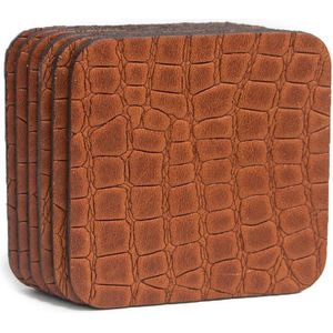 Onderzetters Leer Snake Cognac/Camel Vierkant 6 Stuks |Coaster Queen