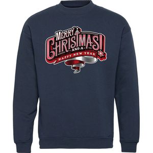 Kersttrui Merry Christmas Happy New Year | Foute Kersttrui Dames Heren | Kerstcadeau volwassenen | Kerst | Navy | maat XXL