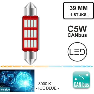 C5W 39mm ( 1 Stuks ) 8000 Kelvin ICE BLUE - 12V 12 LED CANbus Geschikt - ESP CHIP - foutloos 4014 SMD 1100 Lumen - 8000 Kelvin