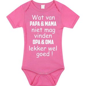 Baby rompertje met leuke tekst | wat van papa mama niet mag vinden opa en oma lekker wel goed |zwangerschap aankondiging | cadeau papa mama opa oma oom tante | kraamcadeau | Maat 92 roze