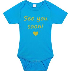 Baby rompertje met leuke tekst | See you soon! |zwangerschap aankondiging | cadeau papa mama opa oma oom tante | kraamcadeau | maat 56 blauw goud