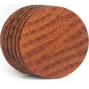 Onderzetters Leer Snake Cognac/Camel Rond 6 Stuks |Coaster Queen