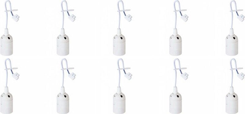 Verhuisfitting - E27 Fitting/Houder - Kunststof - Wit - Set van 10 - 15cm Draad