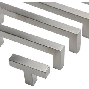 Handgreep RVS Zilver Vierkant - 128 mm Hartafstand - Handvat voor Kast, Keukenkast, Lade Of Deurtje - Keukengreep - Meubelgreep - Kastgreep - Deurgreep