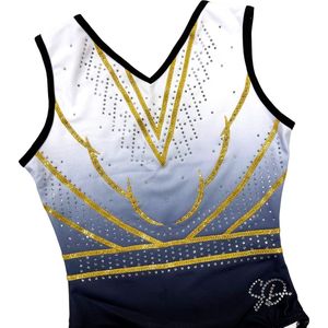 Sparkle&Dream Turnpakje Gina Zwart Wit Goud - AXXL maat M/L - Gympakje voor turnen, acro, trampoline en gymnastiek.