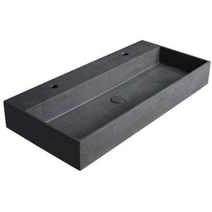 Sapho Quadrado betonnen wastafel 96x44cm zwart graniet met 2 kraangaten