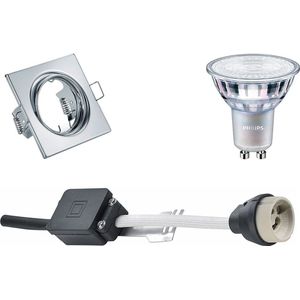 LED Spot Set - GU10 Fitting - Inbouw Vierkant - Glans Chroom - Kantelbaar 80mm - Philips - MASTER 927 36D VLE - 3.7W - Warm Wit 2200K-2700K - DimTone Dimbaar