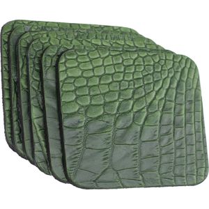 Tannery Leather - Onderzetters - Leer - Croco - Groen - Vierkant - 6 stuks