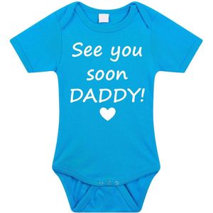 Baby rompertje met leuke tekst | See you soon daddy! |zwangerschap aankondiging | cadeau papa mama opa oma oom tante | kraamcadeau | maat 80 blauw