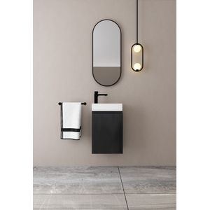 MD Interior Eden toiletmeubel zwart mangohout rechts met solid surface fontein links