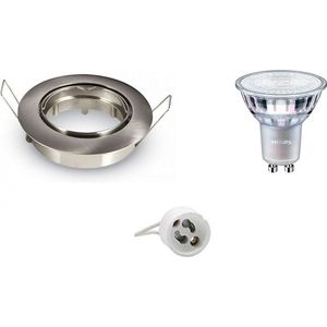 LED Spot Set - GU10 Fitting - Inbouw Rond - Mat Chroom - Kantelbaar Ø82mm - Philips - MASTER 927 36D VLE - 3.7W - Warm Wit 2200K-2700K - DimTone Dimbaar