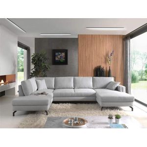 Panoramische salon,U bank,hoekbank,loungebank stof  licht grijs 348 cm