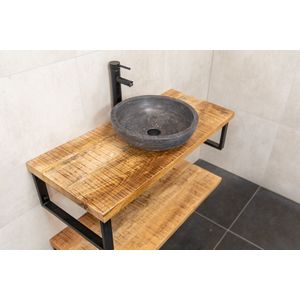 MD Interior Woodz mangohouten badkamermeubel 60cm met hardstenen waskom