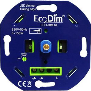 EcoDim - LED Dimmer - ECO-DIM.04 - Fase Afsnijding RC - Inbouw - Enkel Knop - 0-150W