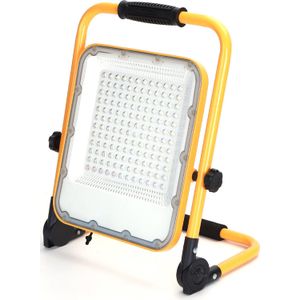 LED Bouwlamp op Accu met Statief - Aigi Worky - 100 Watt - Helder/Koud Wit 6500K - Dimbaar - Waterdicht IP65 - USB Oplaadbaar - Kantelbaar