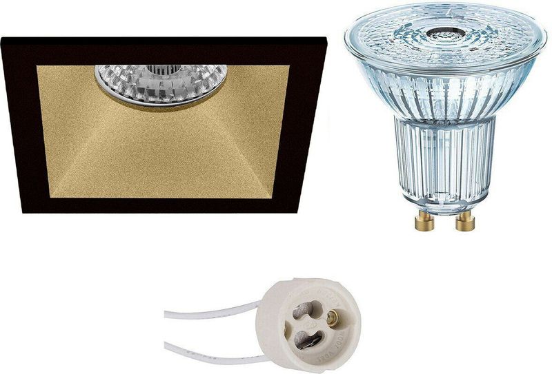 LEDVANCE - Parathom PAR16 940 36D - LED Spot Set - Dimbaar - Inbouw Vierkant - Mat Zwart/Goud - 3.4W - Natuurlijk Wit 4000K