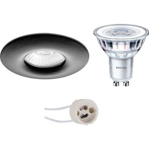 Voordeelset: LED Spot Set - Pragmi Luno Pro - Waterdicht IP65 - GU10 Fitting - Inbouw Rond - Mat Zwart - Ø82mm - Philips - CorePro 827 36D - 3.5W - Warm Wit 2700K