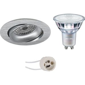 Voordeelset: LED Spot Set - Pragmi Delton Pro - GU10 Fitting - Inbouw Rond - Mat Zilver - Kantelbaar - Ø82mm - Philips - MASTER 927 36D VLE - 3.7W - Warm Wit 2200K-2700K - DimTone Dimbaar