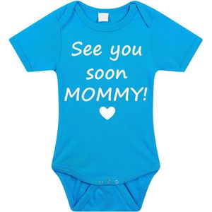 Baby rompertje met leuke tekst | See you soon mommy! |zwangerschap aankondiging | cadeau papa mama opa oma oom tante | kraamcadeau | maat 56 blauw goud