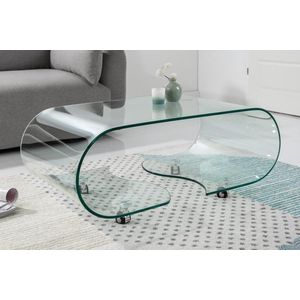 Moderne glazen salontafel transparant op wielen 90 cm