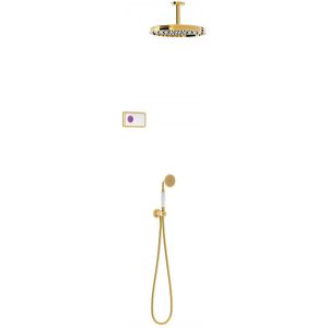 Tres Shower Technology Clasic elektronische inbouwthermostaat met regendouche en handdouche plafondmontage goud