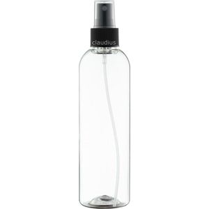 Lege Plastic Fles 250 ml PET Tall Boston 24 - transparant - met zwarte verstuiver dop – set van 5 stuks - navulbaar - leeg