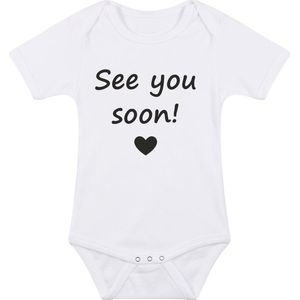 Baby rompertje met leuke tekst | See you soon! |zwangerschap aankondiging | cadeau papa mama opa oma oom tante | kraamcadeau | maat 68 wit