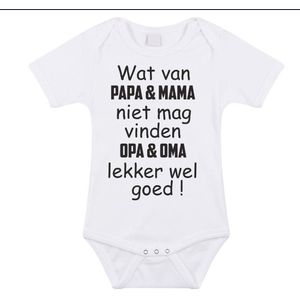 Baby rompertje met leuke tekst | wat van papa mama niet mag vinden opa en oma lekker wel goed |zwangerschap aankondiging | cadeau papa mama opa oma oom tante | kraamcadeau | Maat 68 wit