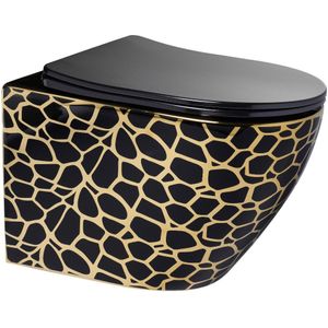 Sanigoods Leopard toiletpot randloos met zitting zwart/goud