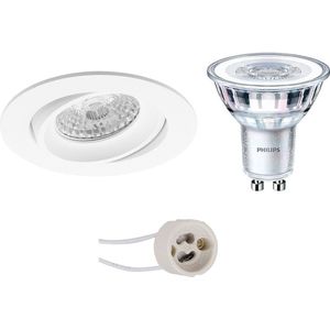 Voordeelset: LED Spot Set - Pragmi Delton Pro - GU10 Fitting - Inbouw Rond - Mat Wit - Kantelbaar - Ø82mm - Philips - CorePro 827 36D - 4.6W - Warm Wit 2700K