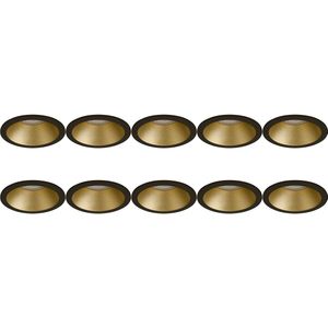 Spot - Pragmi Pollon Pro - Inbouwspot - Rond - Zwart/Goud - Aluminium - 10 Pack