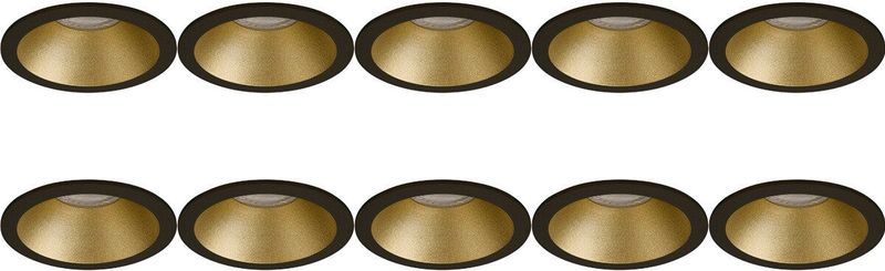 Spot - Pragmi Pollon Pro - Inbouwspot - Rond - Zwart/Goud - Aluminium - 10 Pack