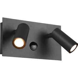LED Tuinverlichting met Bewegingssensor - Wandlamp Buitenlamp - Torna Sonei - 6W - Warm Wit 3000K - 2-lichts - Rechthoek - Mat Antraciet - Aluminium