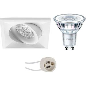 Voordeelset: LED Spot Set - Pragmi Qiundo Pro - GU10 Fitting - Inbouw Vierkant - Mat Wit - Kantelbaar - 80mm - Philips - CorePro 827 36D - 3.5W - Warm Wit 2700K