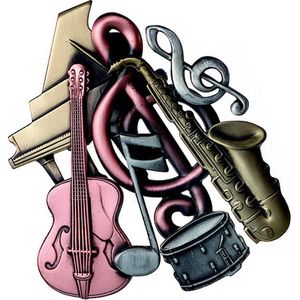 Broche - Drie Kleuren - Instrumenten - Vioolsleutel - Muzieknoten