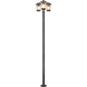 LED Tuinverlichting - Staande Buitenlamp - Torna Civonu - E27 Fitting - 3-lichts - Spatwaterdicht IP44 - Rond - Mat Antraciet - Aluminium